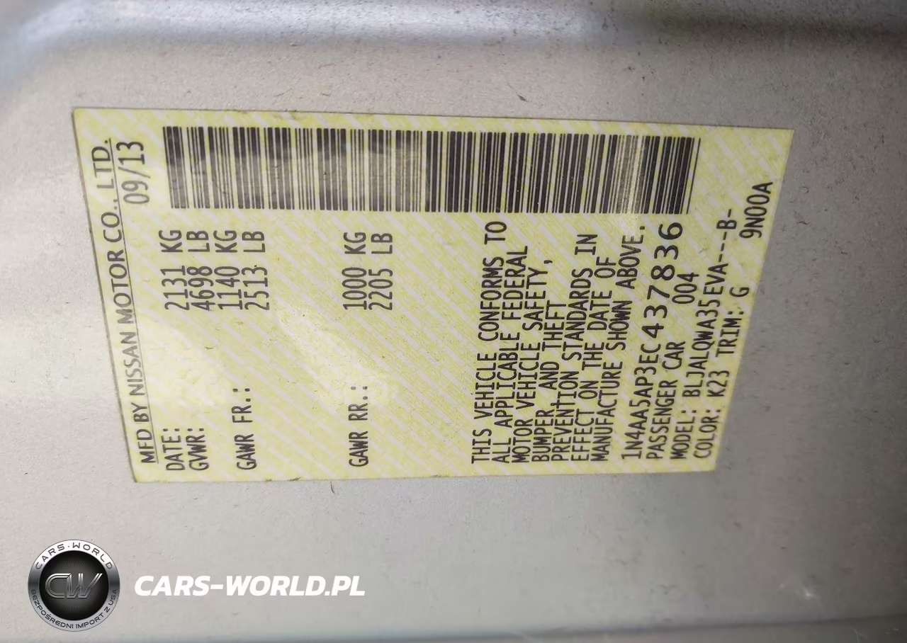 2014 Nissan Maxima 3.5 S VIN:1N4AA5AP3EC437836 - 9