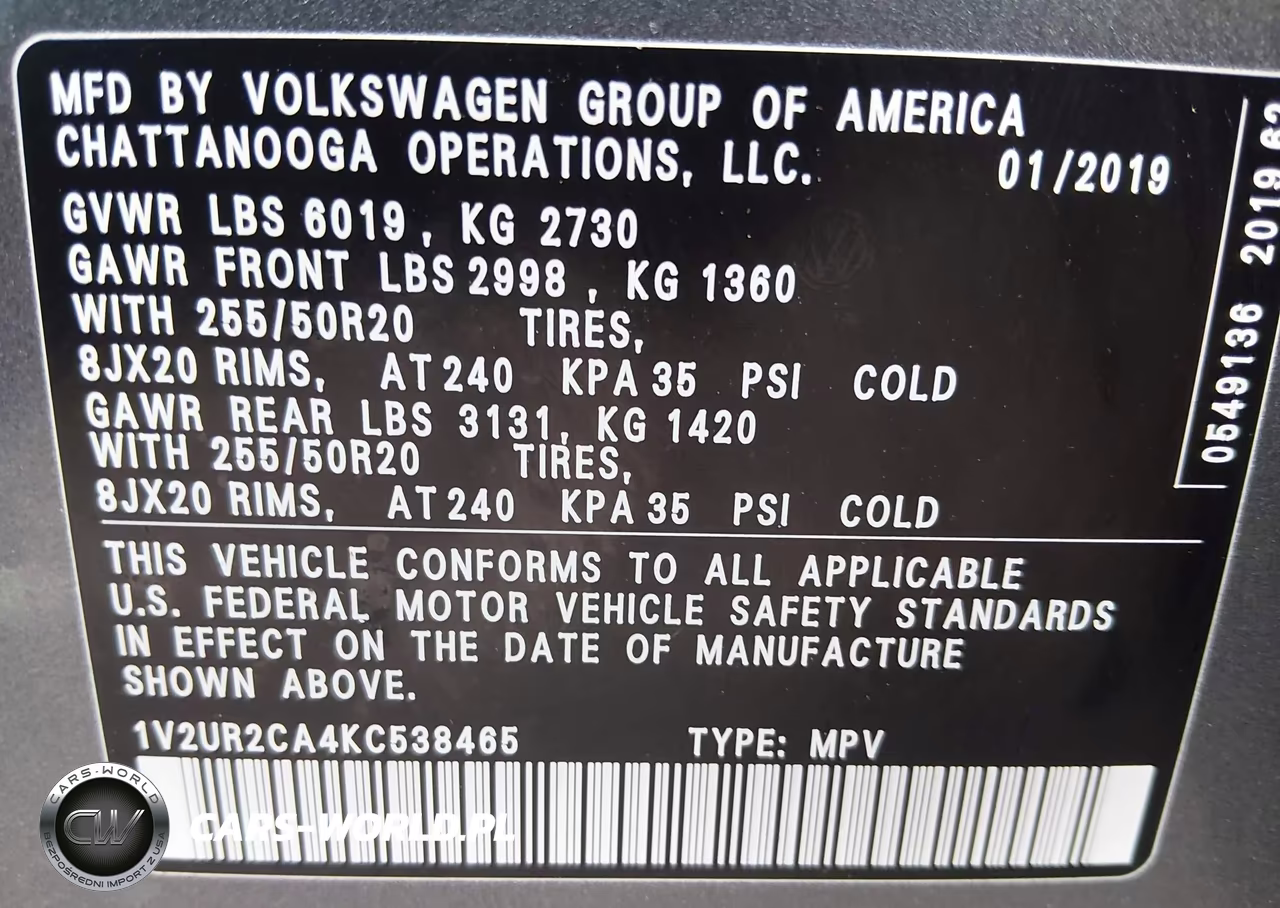 2019 Volkswagen Atlas 3.6L V6 Se W-Technology VIN:1V2UR2CA4KC538465 - 9