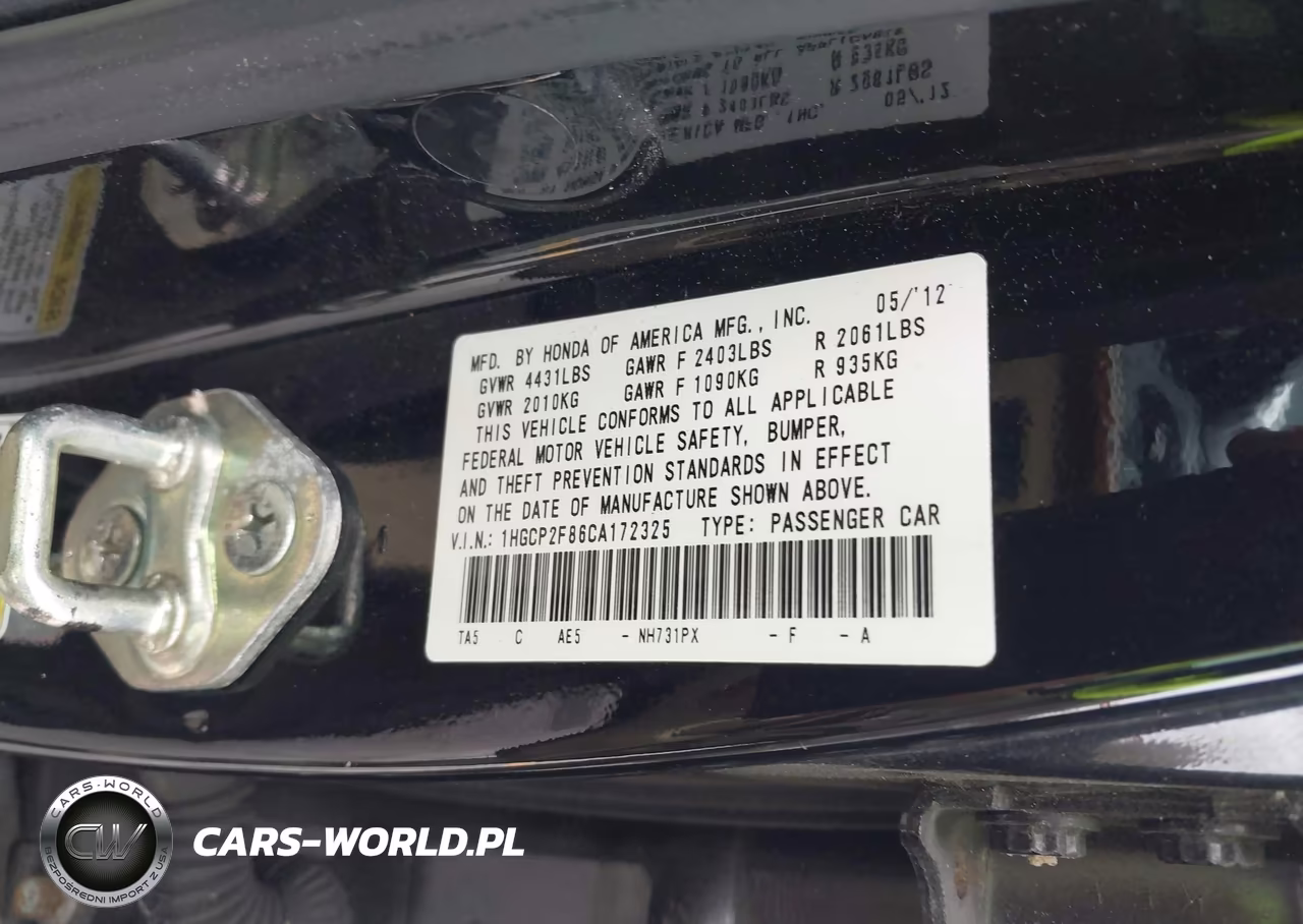 2012 Honda Accord 2.4 Ex-L VIN:1HGCP2F86CA172325 - 9