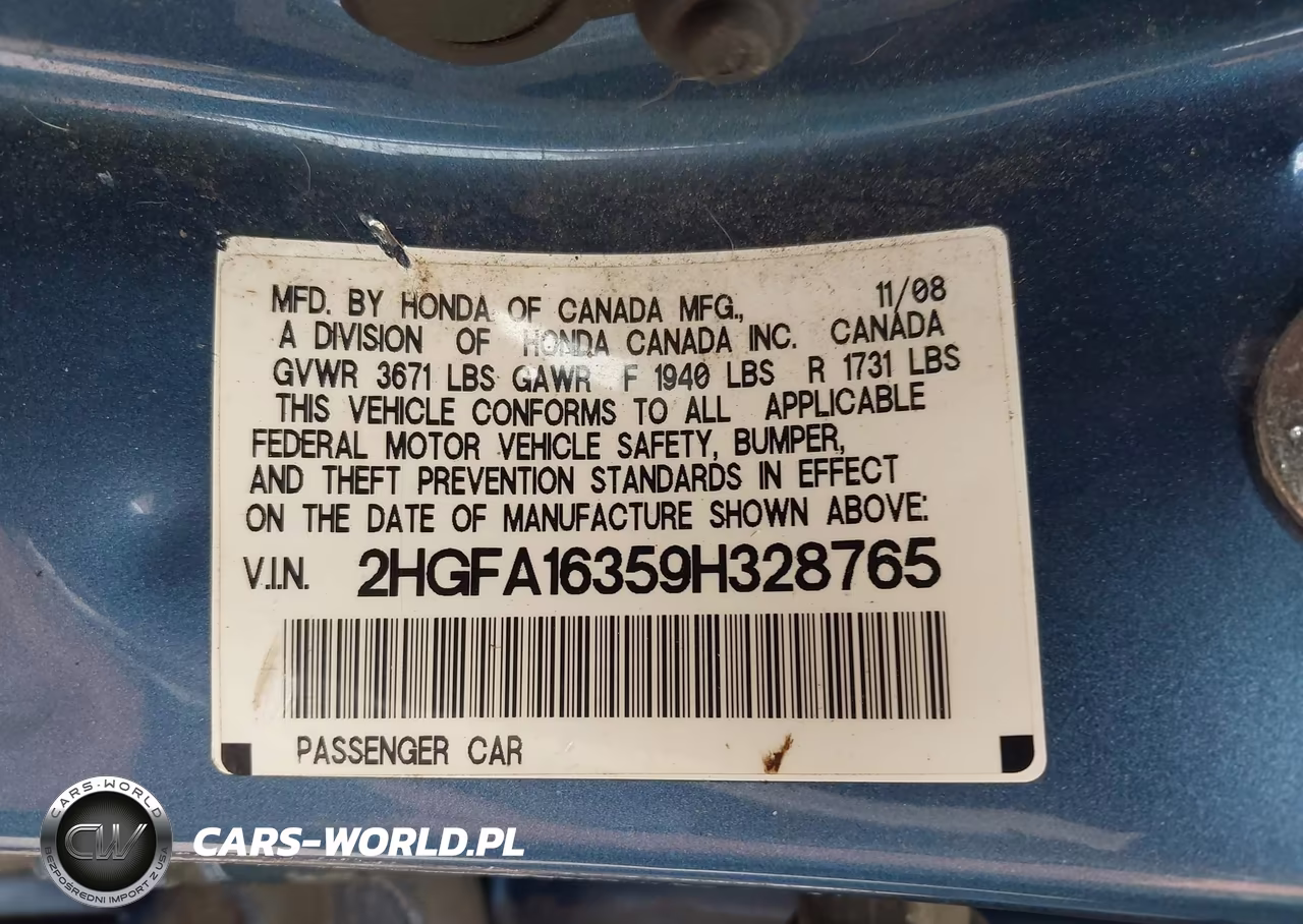 2009 Honda Civic Vp VIN:2HGFA16359H328765 - 9