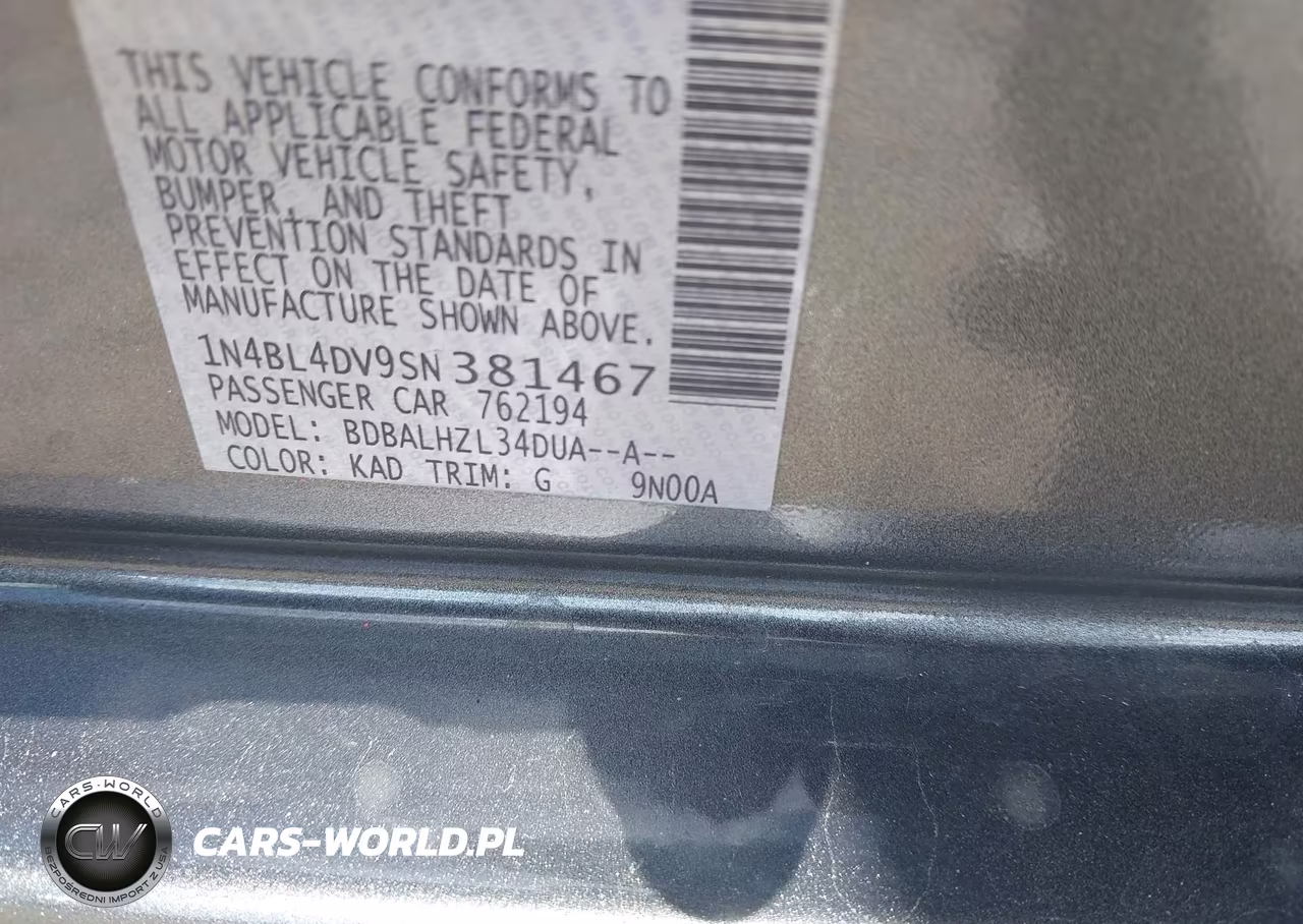 2025 Nissan Altima Sv Fwd VIN:1N4BL4DV9SN381467 - 9