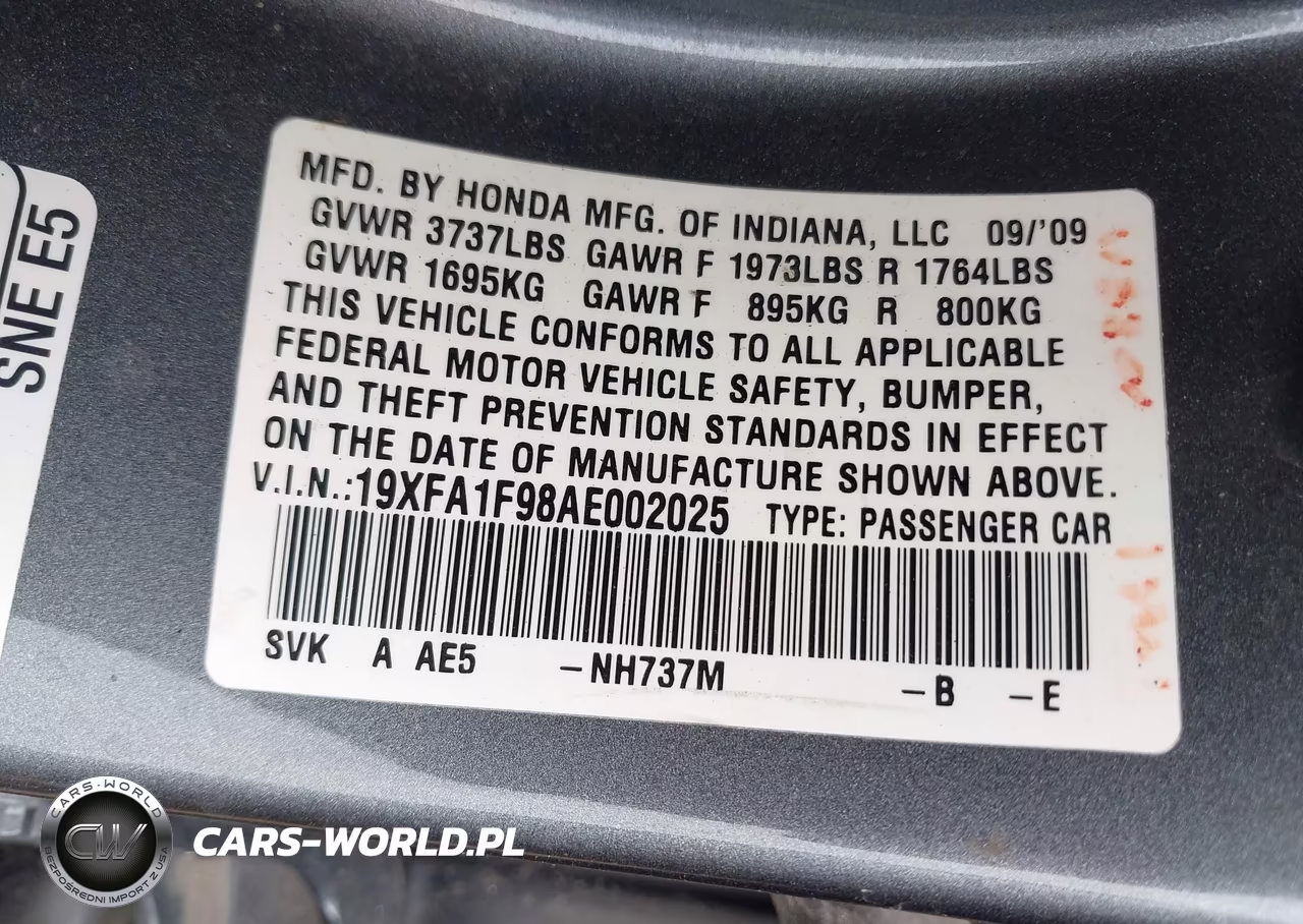 2010 Honda Civic Ex-L VIN:19XFA1F98AE002025 - 9