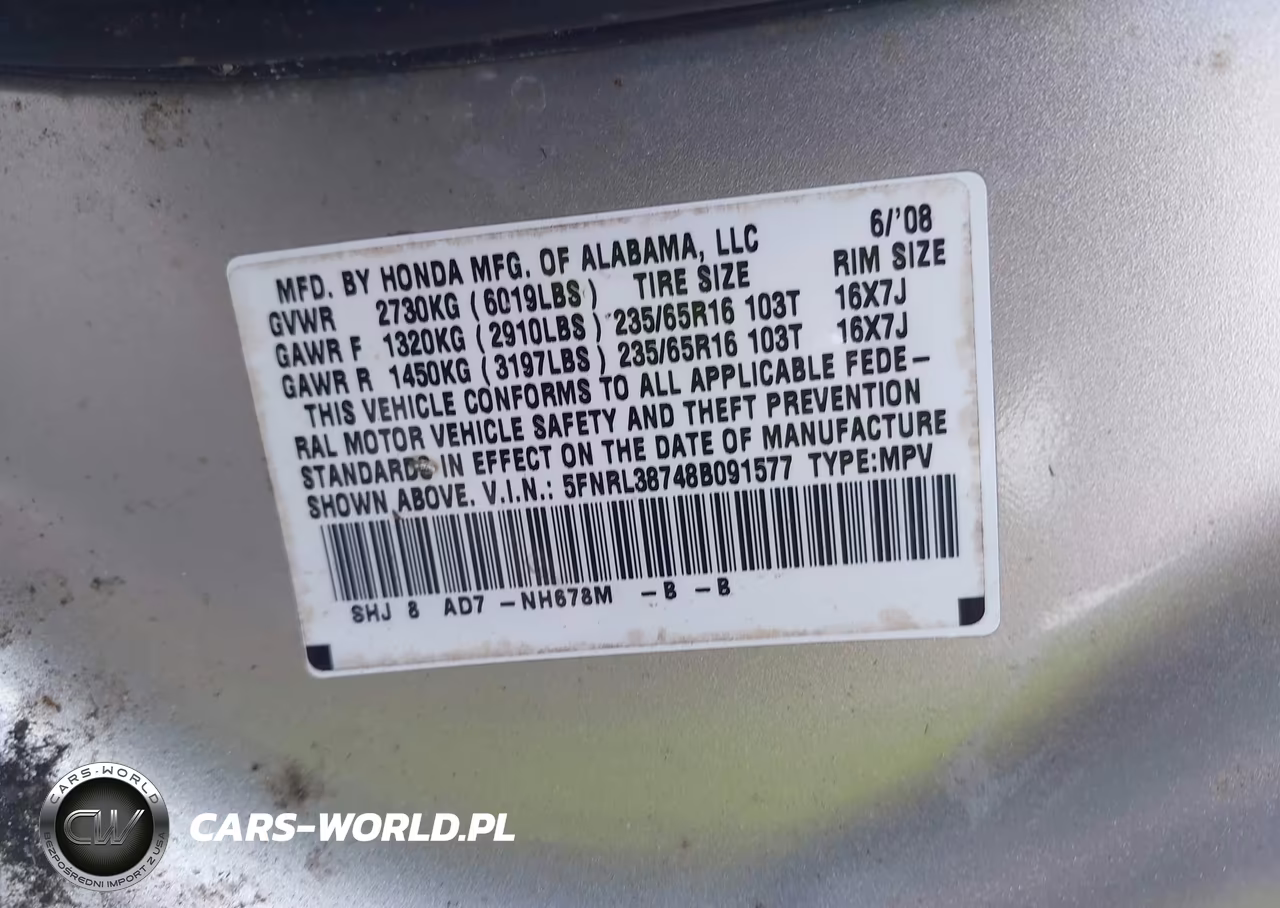 2008 Honda Odyssey Ex-L VIN:5FNRL38748B091577 - 9