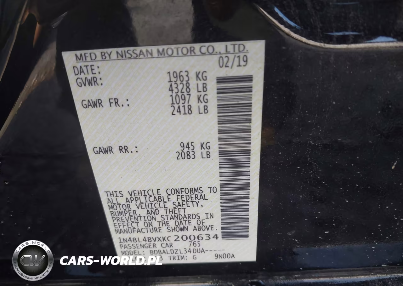 2019 Nissan Altima 2.5 S VIN:1N4BL4BVXKC200634 - 9