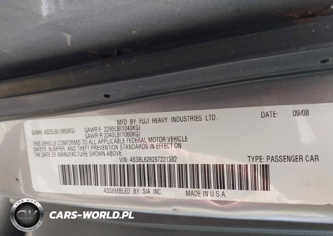 2009 Subaru Legacy 2.5I Limited VIN:4S3BL626297221382 - 9