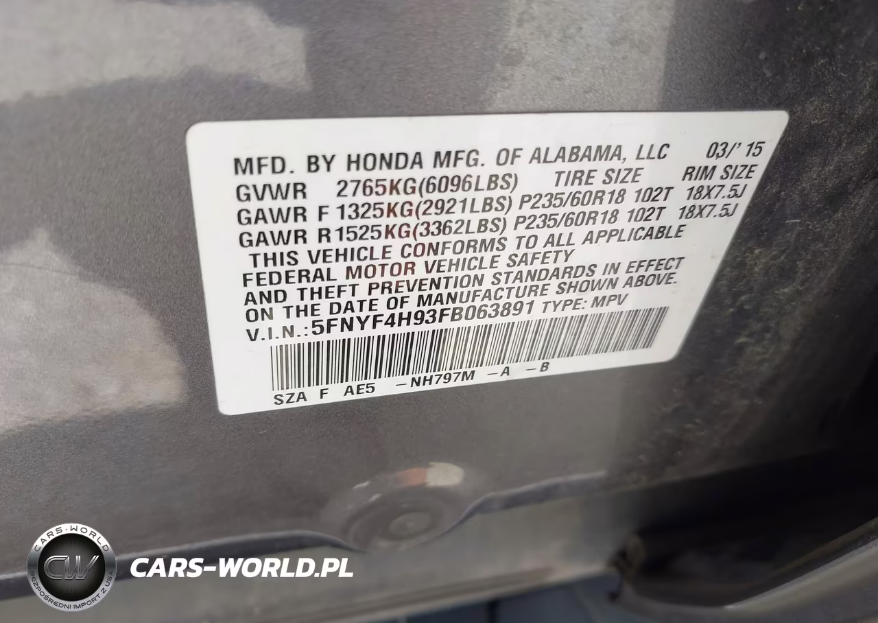 2015 Honda Pilot Touring VIN:5FNYF4H93FB063891 - 9
