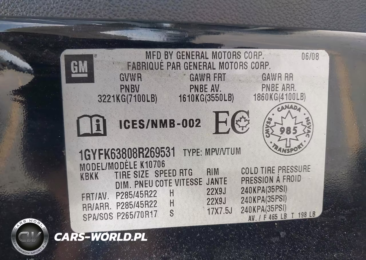 2008 Cadillac Escalade Standard VIN:1GYFK63808R269531 - 9