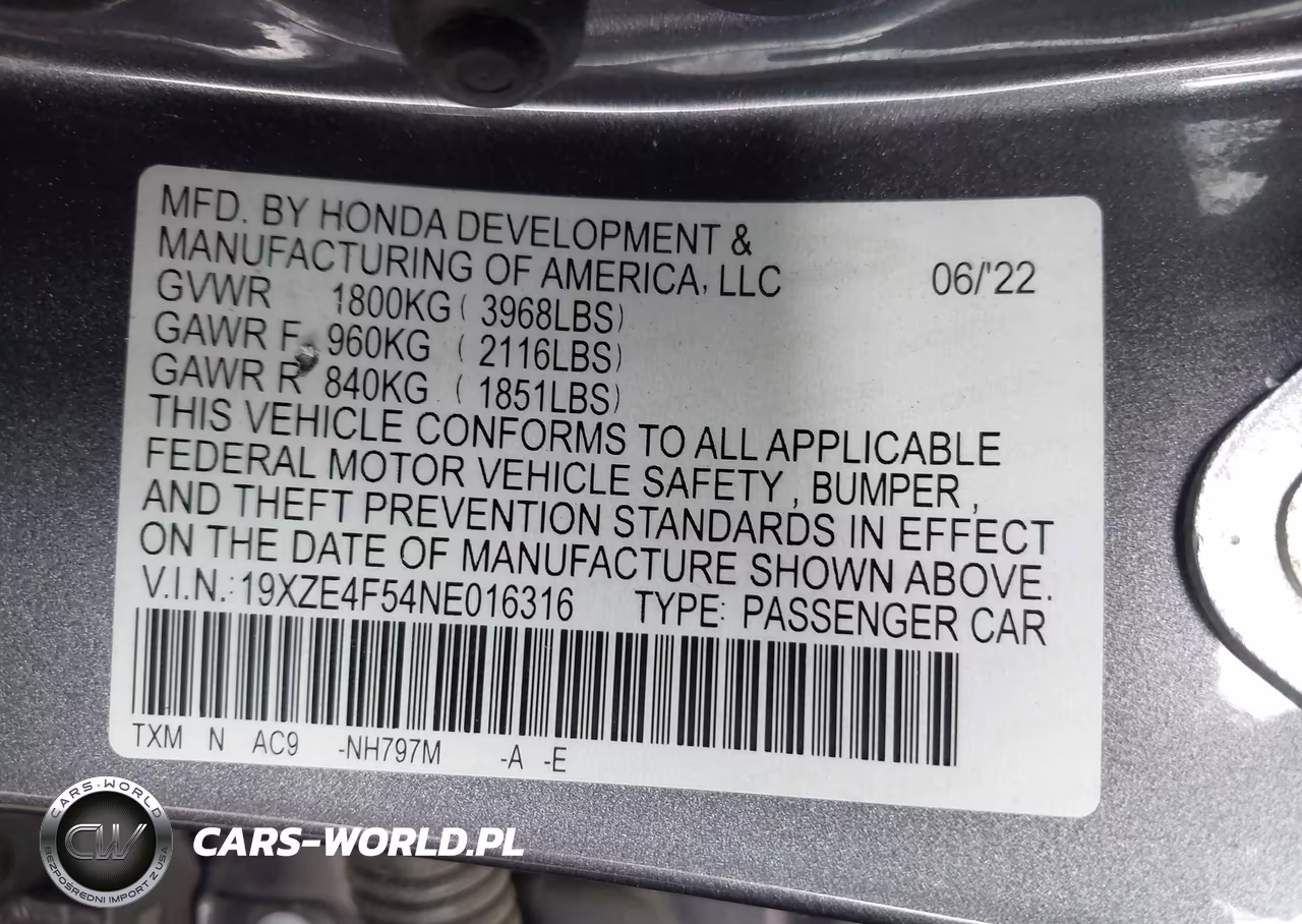 2022 Honda Insight Ex VIN:19XZE4F54NE016316 - 9