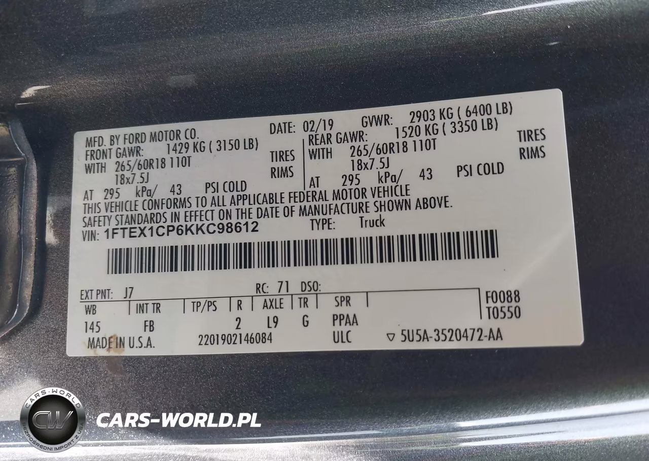 2019 Ford F-150 Xlt VIN:1FTEX1CP6KKC98612 - 9