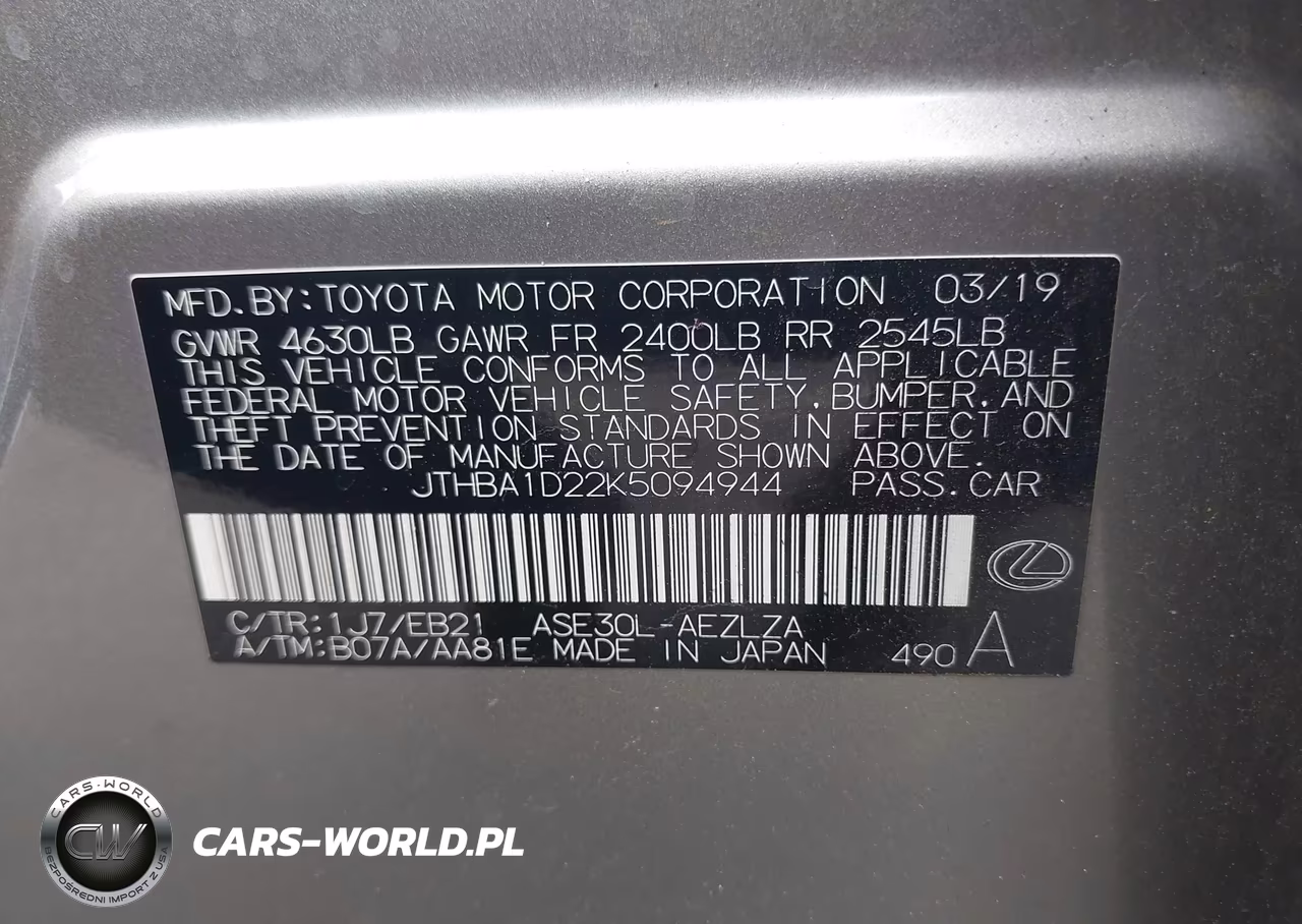 2019 Lexus Is VIN:JTHBA1D22K5094944 - 9