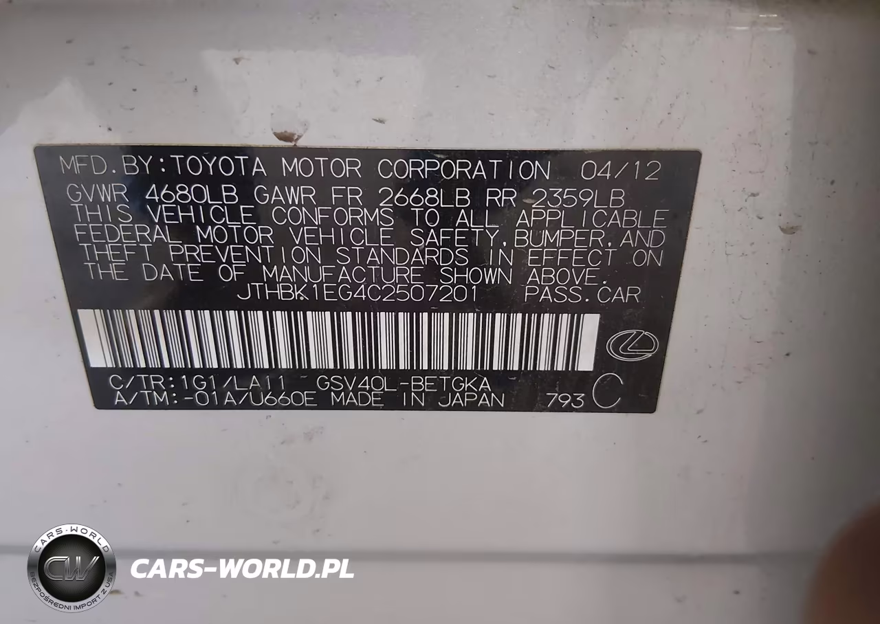 2012 Lexus Es 350 VIN:JTHBK1EG4C2507201 - 9
