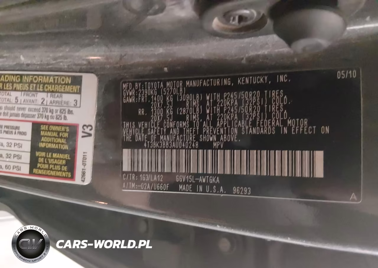 2010 Toyota Venza Base V6 VIN:4T3BK3BB3AU040248 - 9