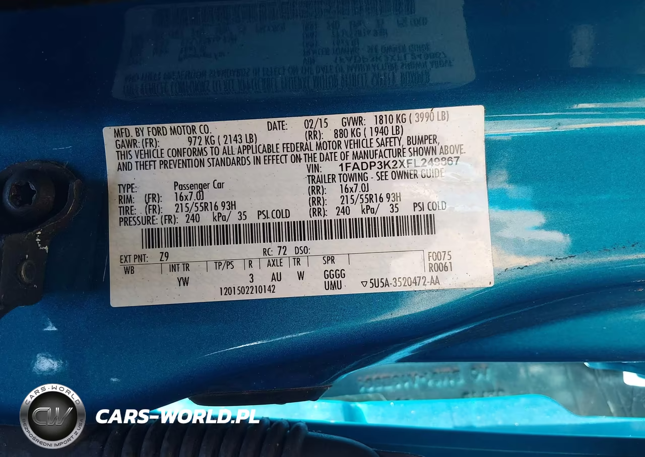 2015 Ford Focus Se VIN:1FADP3K2XFL249867 - 9