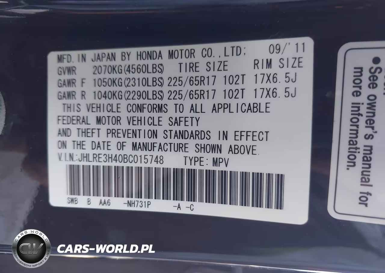 2011 Honda Cr-V Se VIN:JHLRE3H40BC015748 - 9