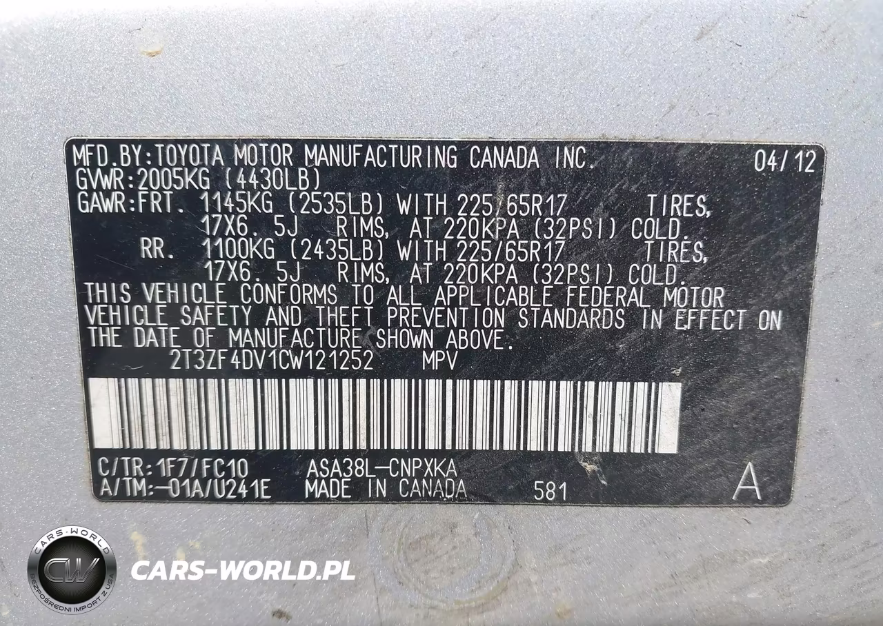 2012 Toyota Rav4 VIN:2T3ZF4DV1CW121252 - 9