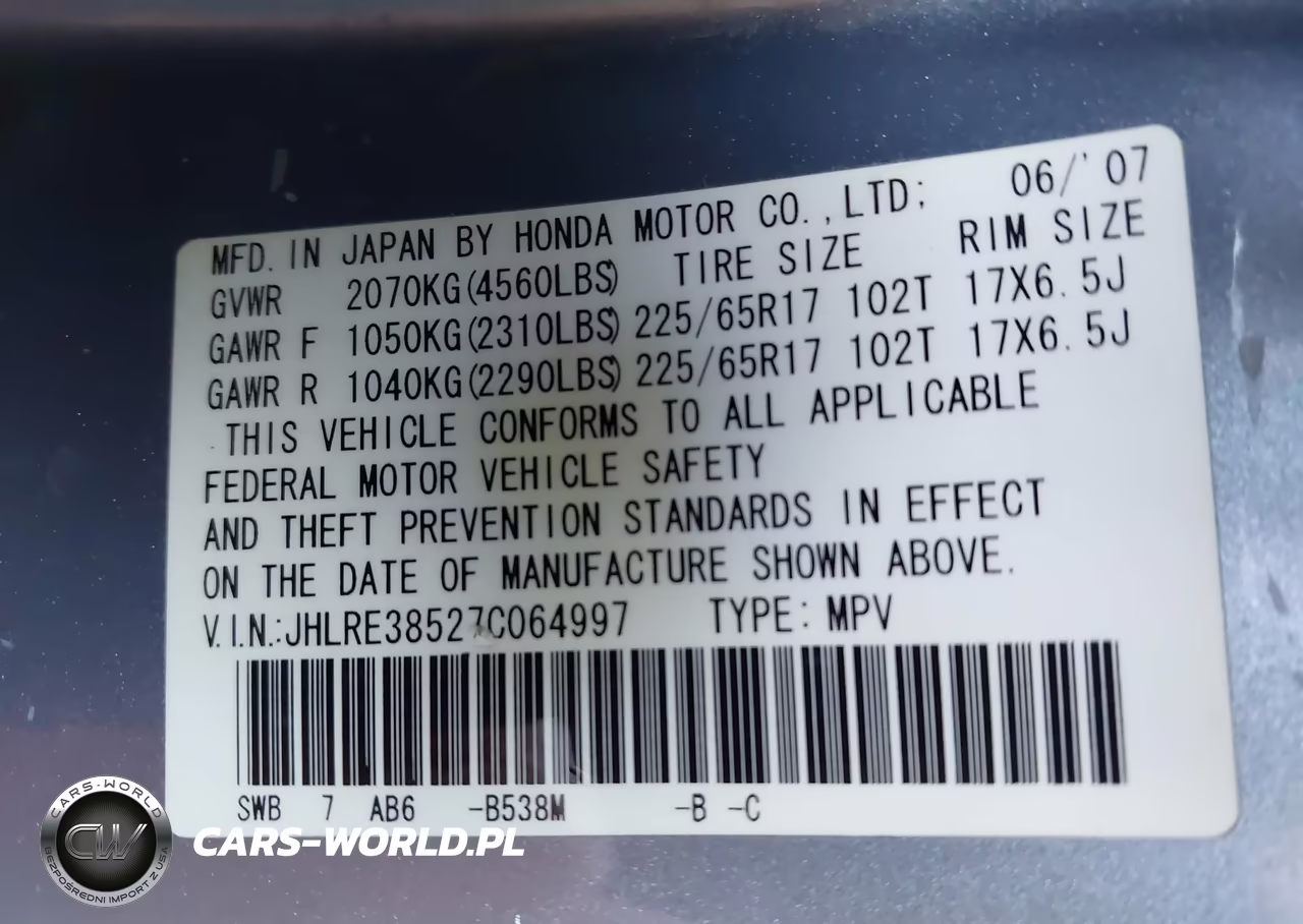 2007 Honda Cr-V Ex VIN:JHLRE38527C064997 - 9