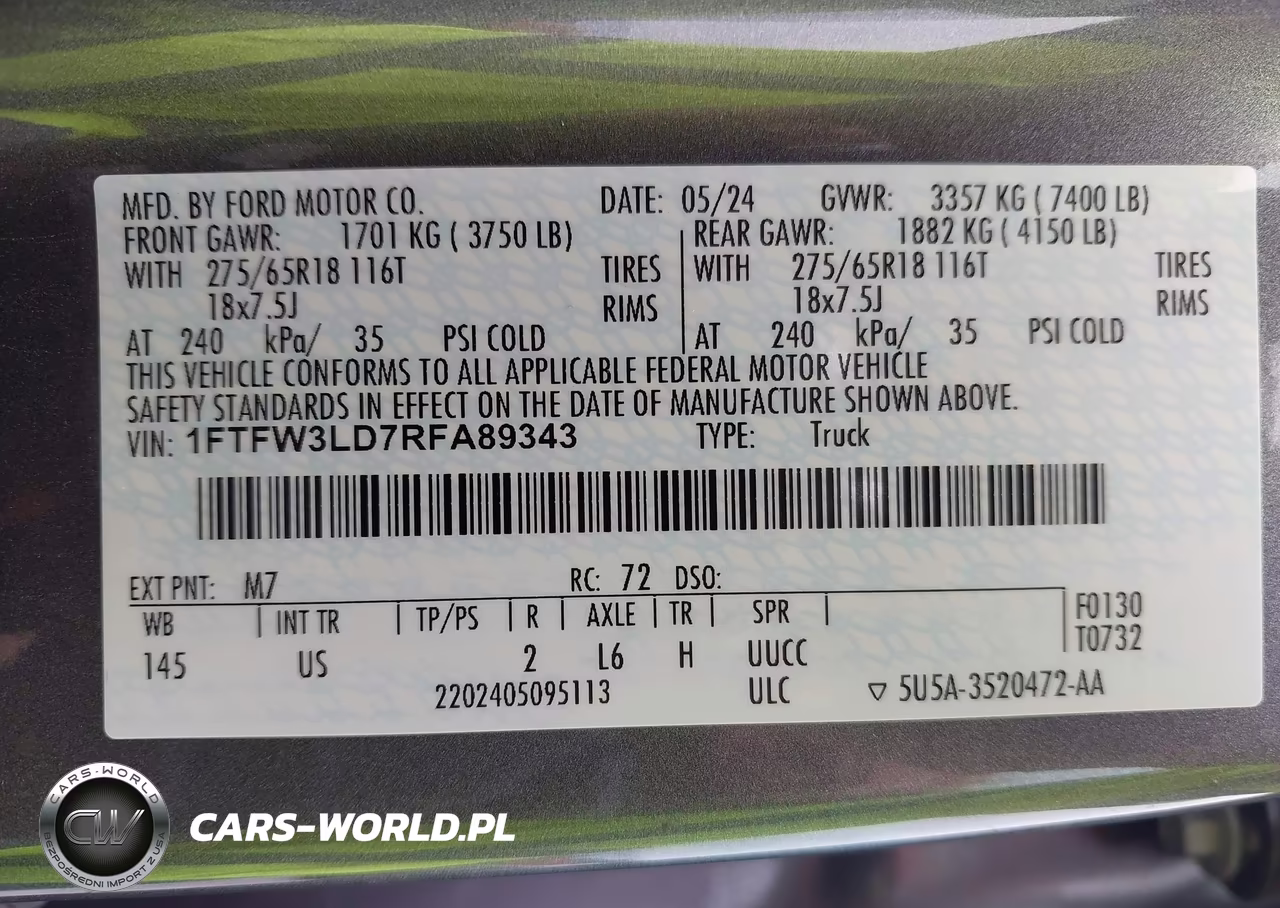 2024 Ford F-150 Xlt VIN:1FTFW3LD7RFA89343 - 9