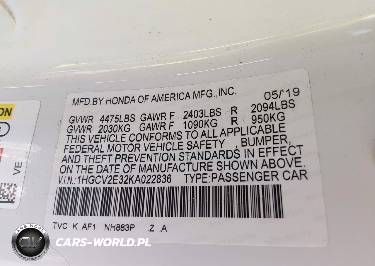 2019 Honda Accord Sport 2.0T VIN:1HGCV2E32KA022836 - 9