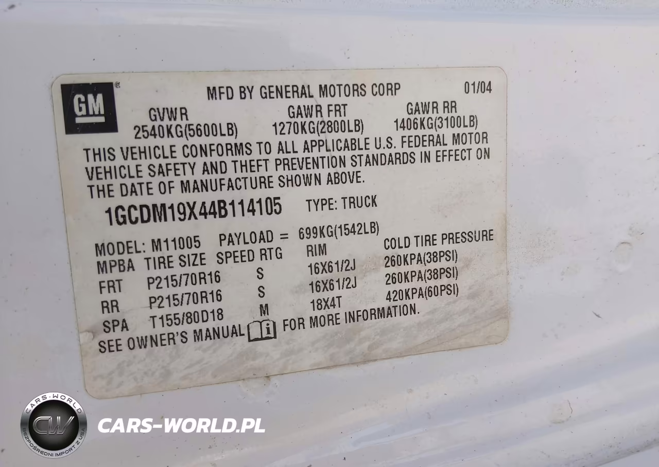 2004 Chevrolet Astro VIN:1GCDM19X44B114105 - 9