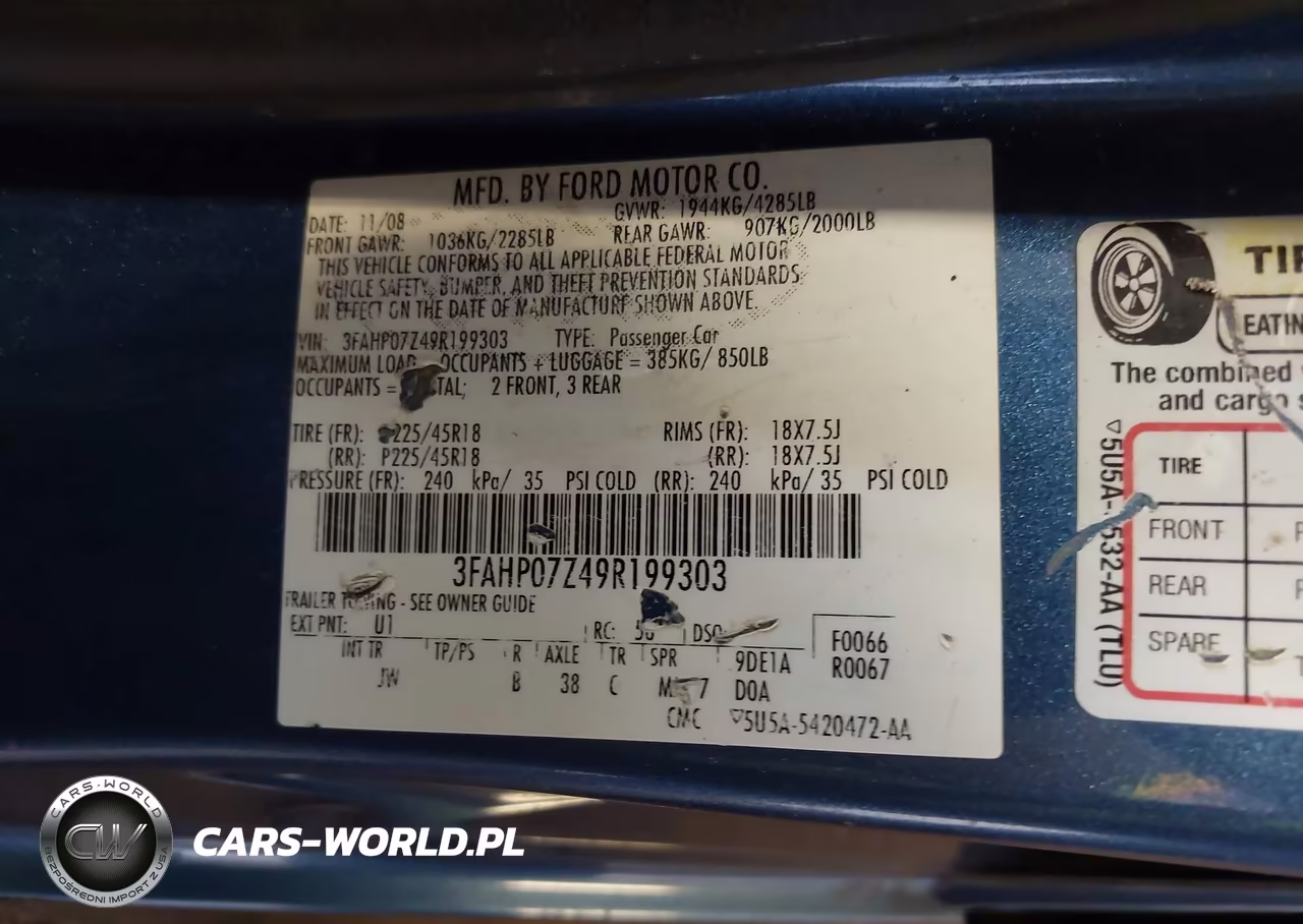 2009 Ford Fusion Se VIN:3FAHP07Z49R199303 - 9