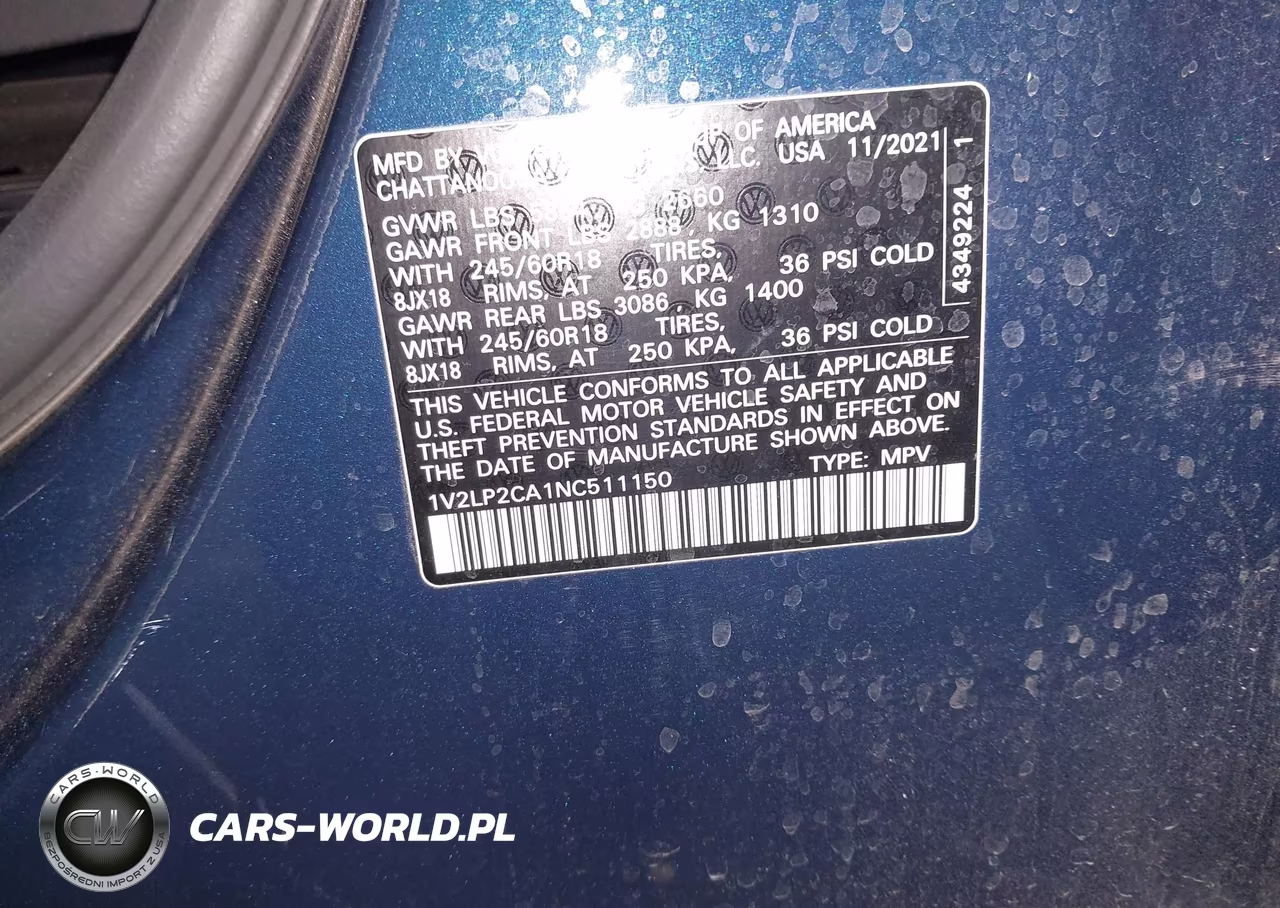 2022 Volkswagen Atlas 2.0T Se VIN:1V2LP2CA1NC511150 - 9
