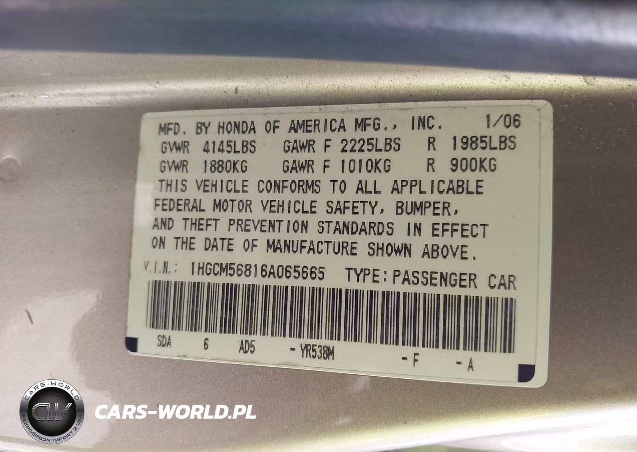 2006 Honda Accord 2.4 Ex VIN:1HGCM56816A065665 - 9