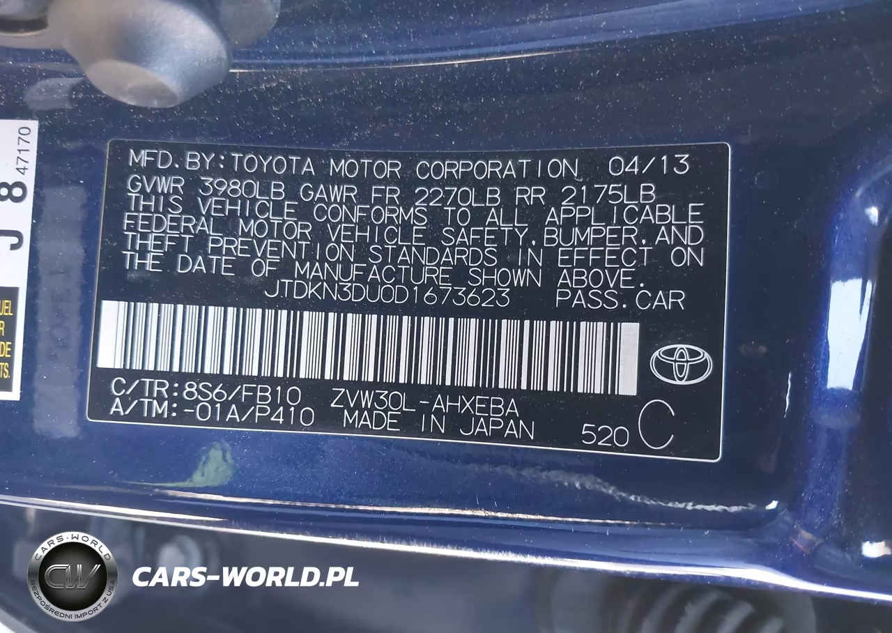 2013 Toyota Prius Two VIN:JTDKN3DU0D1673623 - 9