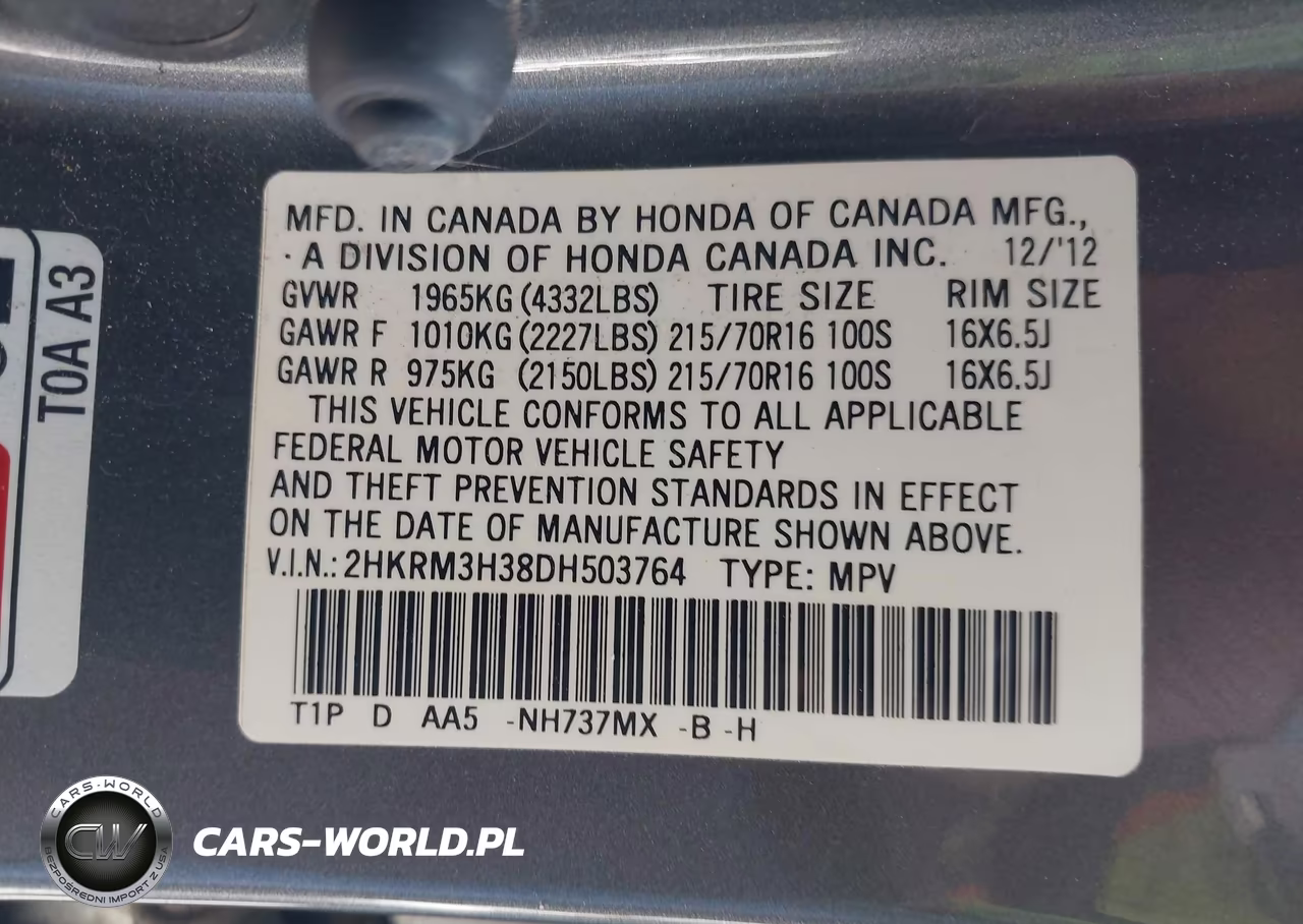 2013 Honda Cr-V Lx VIN:2HKRM3H38DH503764 - 9