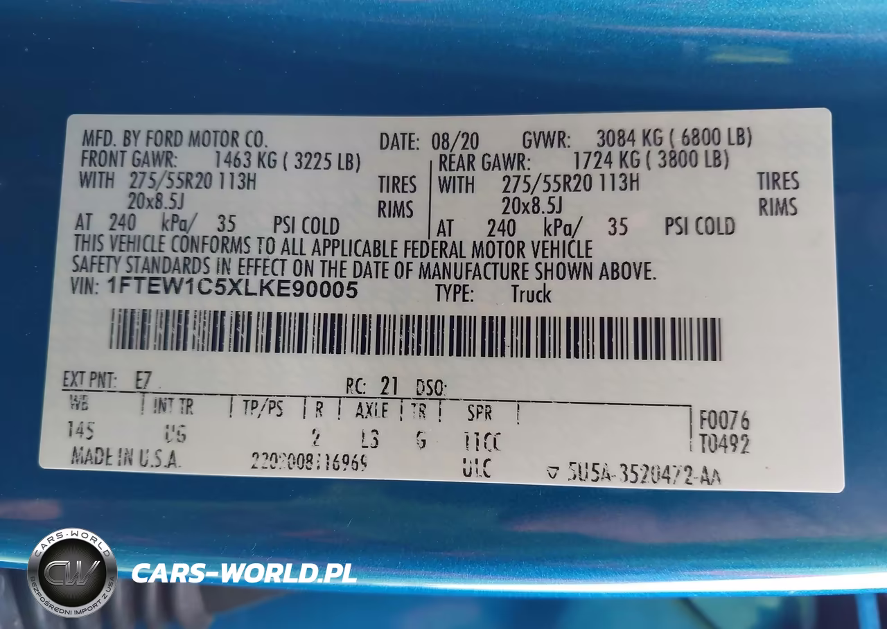 2020 Ford F-150 Xlt VIN:1FTEW1C5XLKE90005 - 9