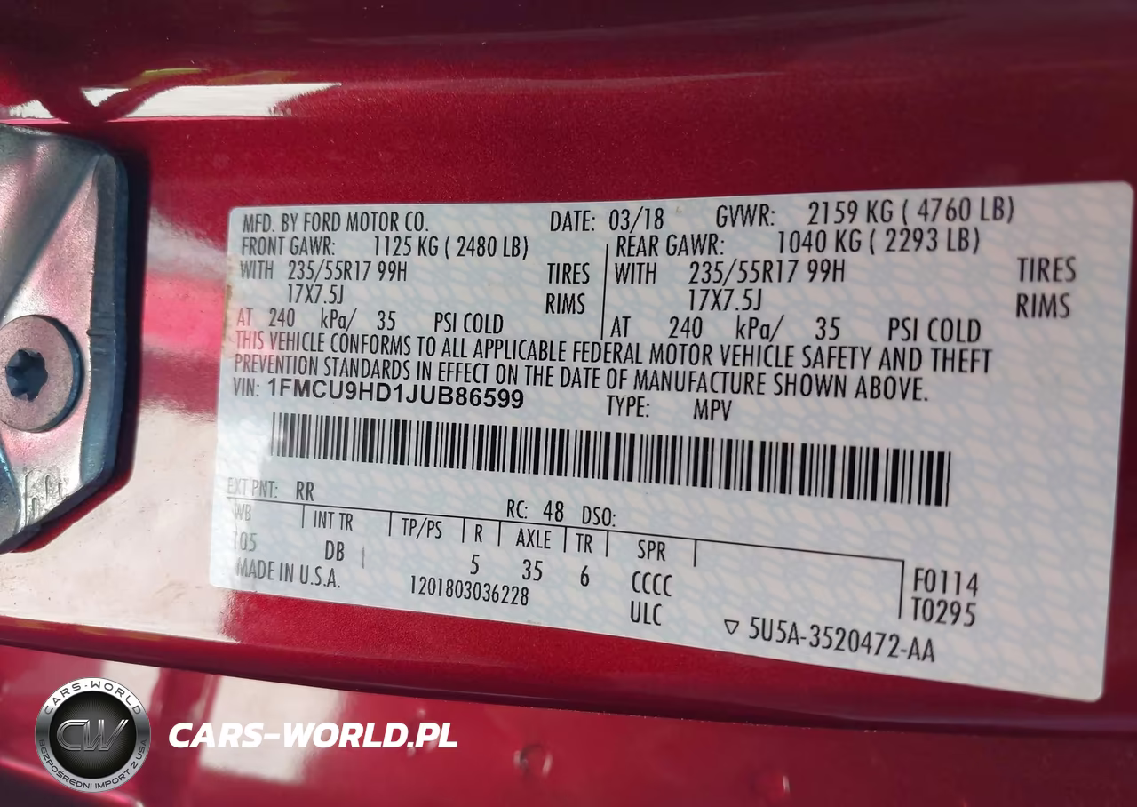 2018 Ford Escape Sel VIN:1FMCU9HD1JUB86599 - 9