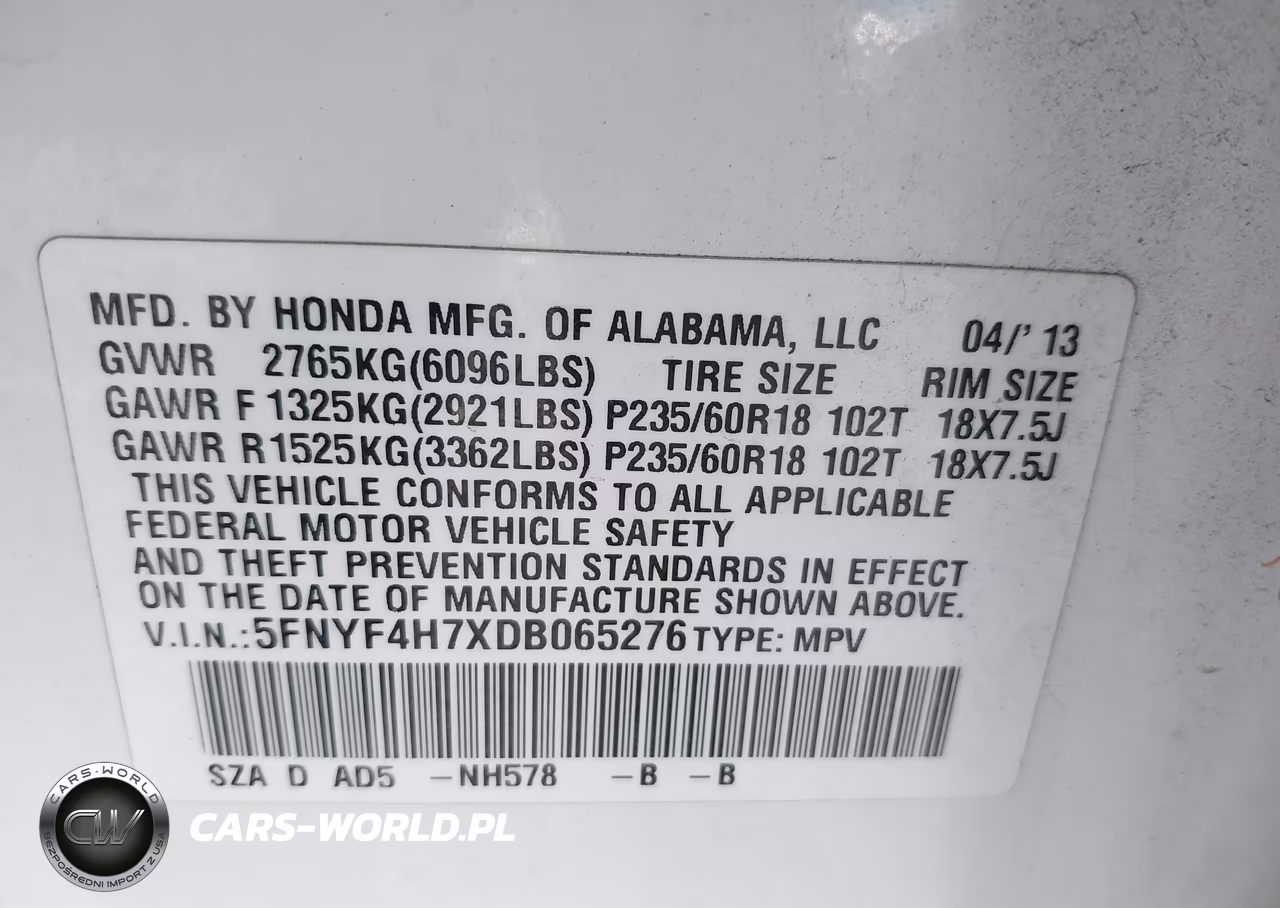 2013 Honda Pilot Ex-L VIN:5FNYF4H7XDB065276 - 9