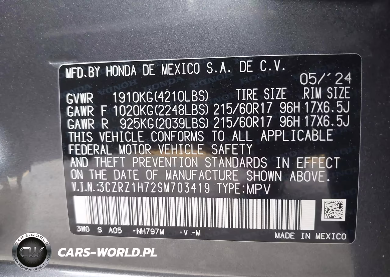 2025 Honda Hr-V 2Wd Ex-L VIN:3CZRZ1H72SM703419 - 9