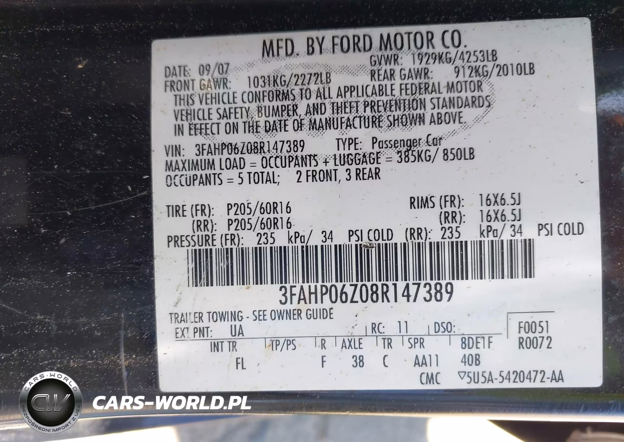 2008 Ford Fusion S VIN:3FAHP06Z08R147389 - 9