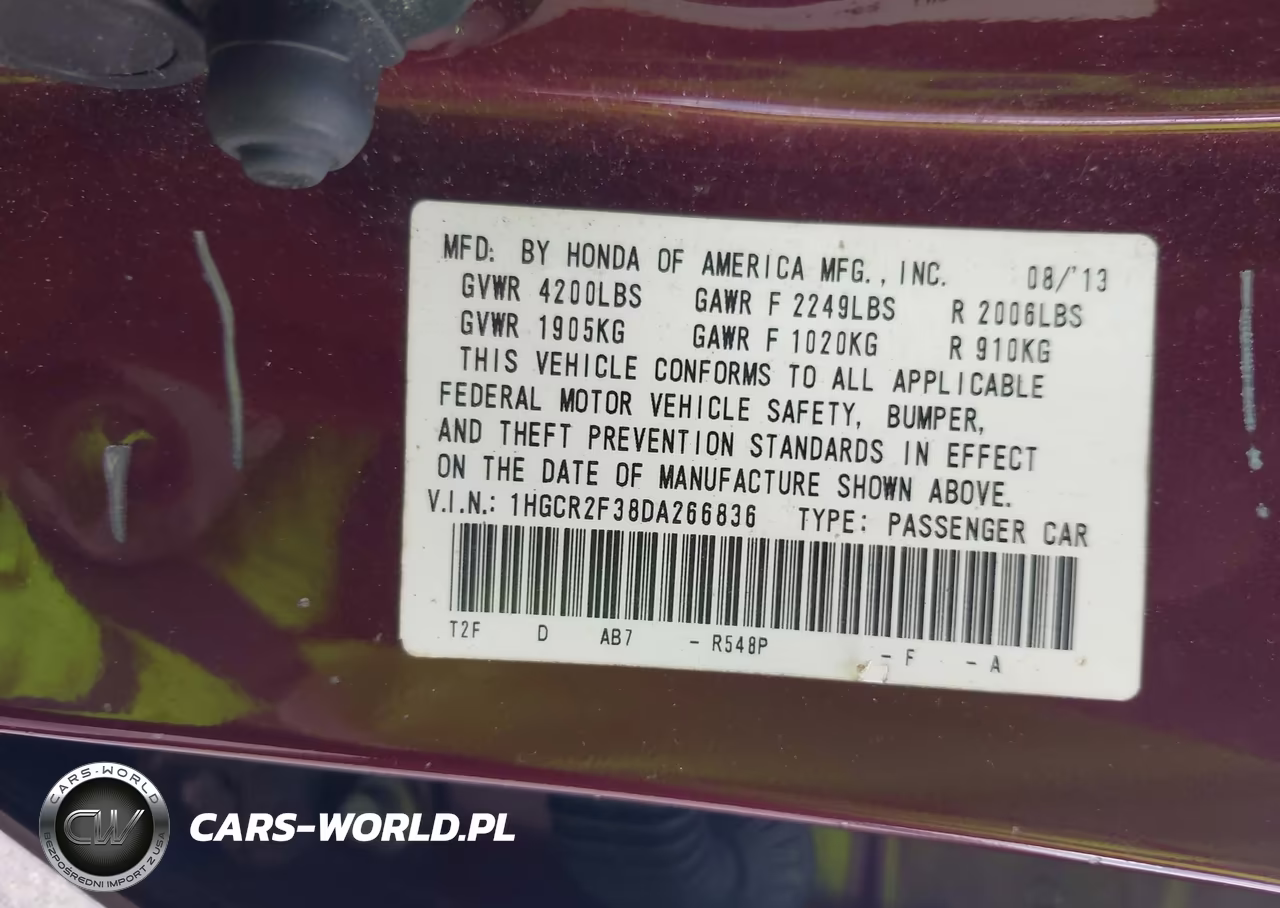 2013 Honda Accord Lx VIN:1HGCR2F38DA266836 - 9