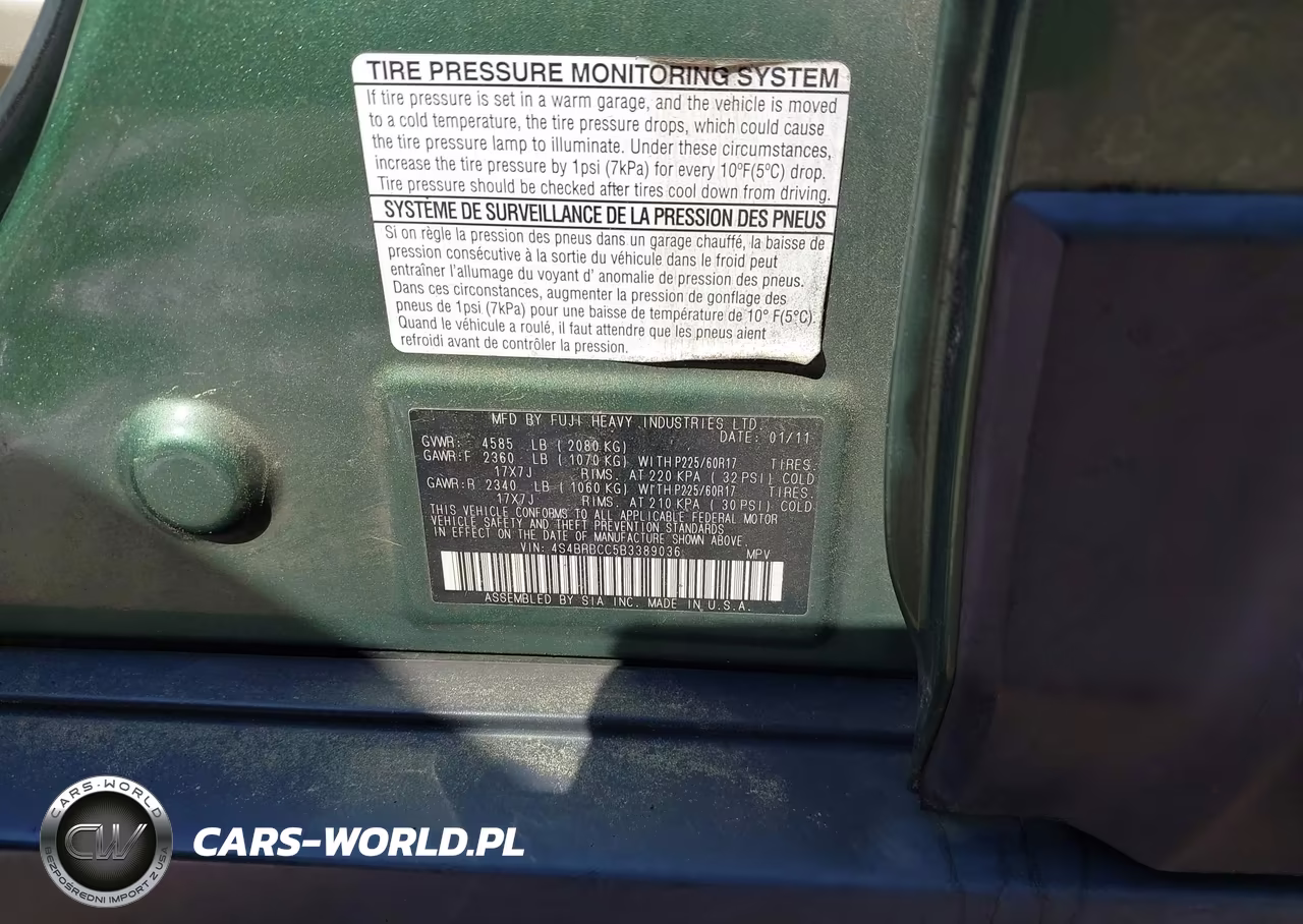 2011 Subaru Outback 2.5I Premium VIN:4S4BRBCC5B3389036 - 9