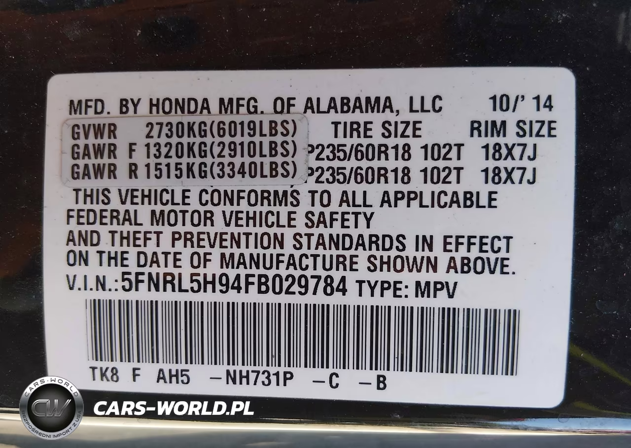 2015 Honda Odyssey Touring-Touring Elite VIN:5FNRL5H94FB029784 - 9