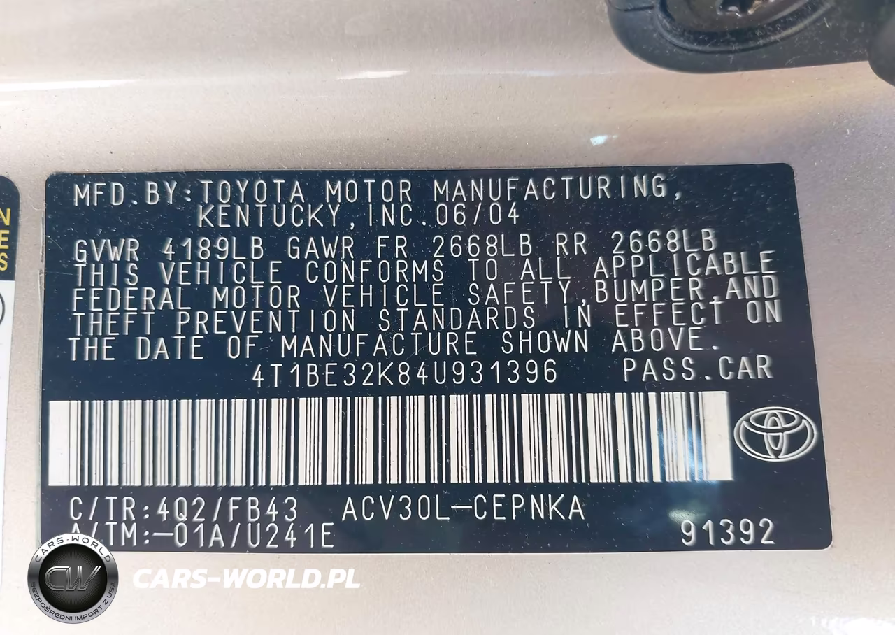 2004 Toyota Camry Le VIN:4T1BE32K84U931396 - 9