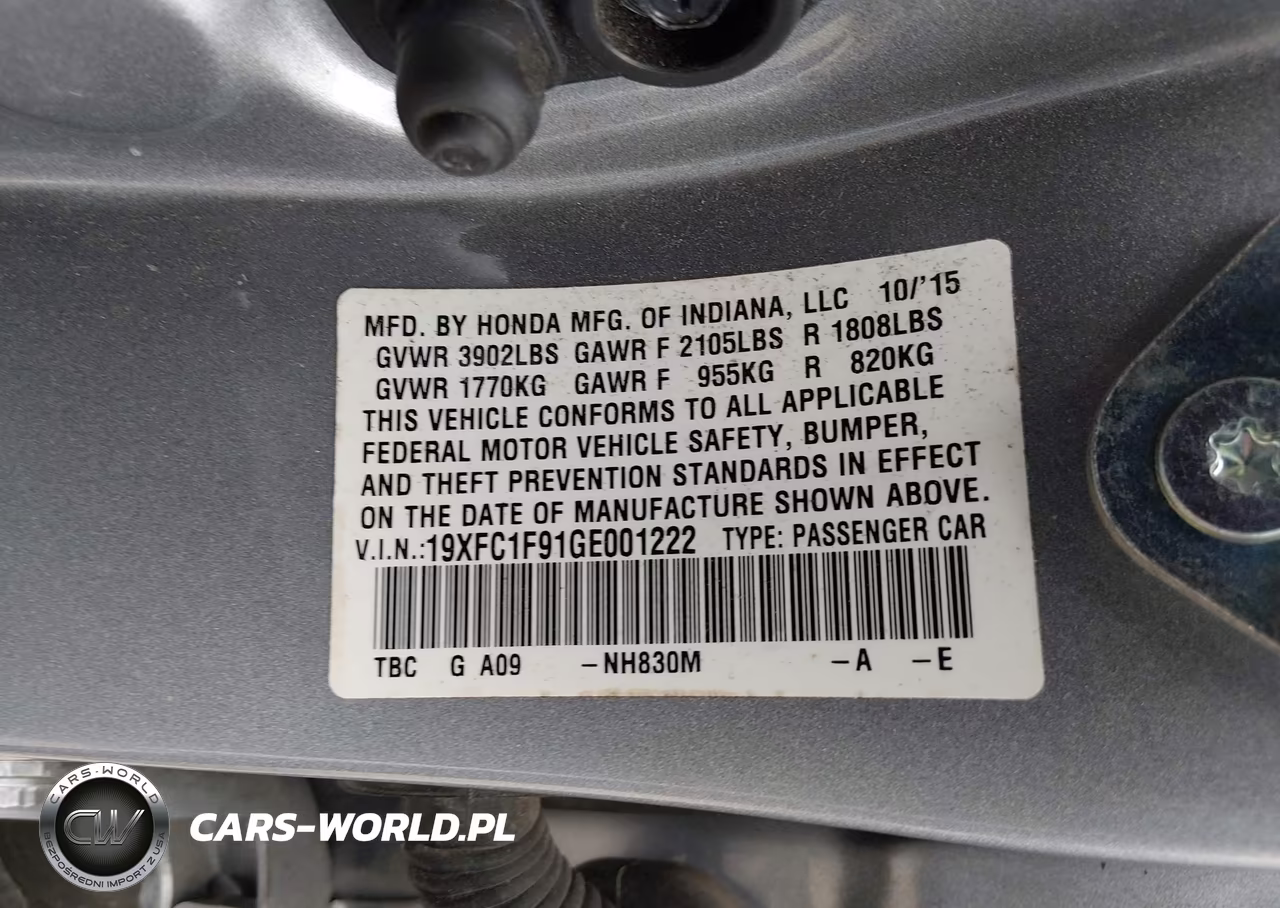 2016 Honda Civic Touring VIN:19XFC1F91GE001222 - 9