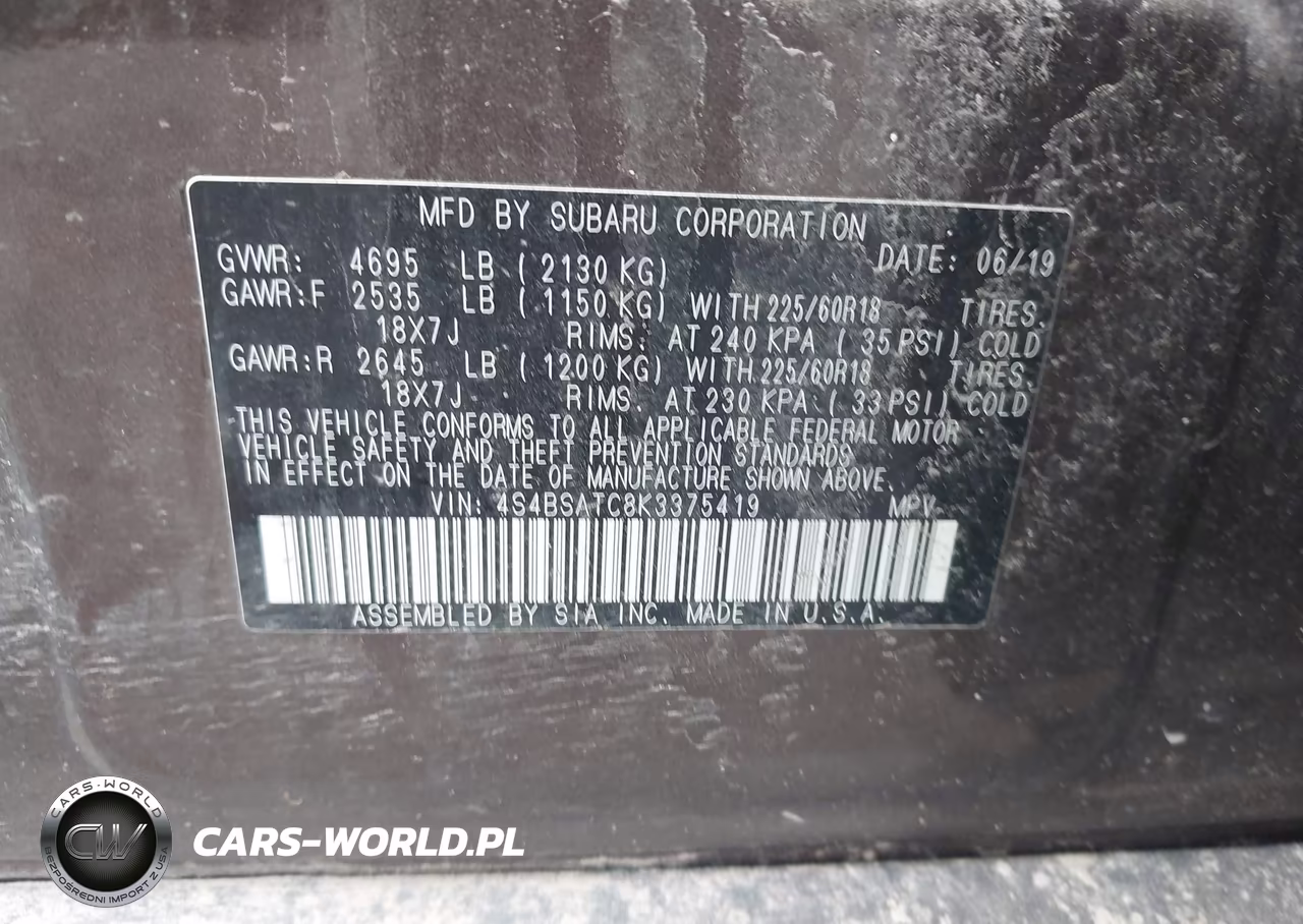 2019 Subaru Outback 2.5I Touring VIN:4S4BSATC8K3375419 - 9