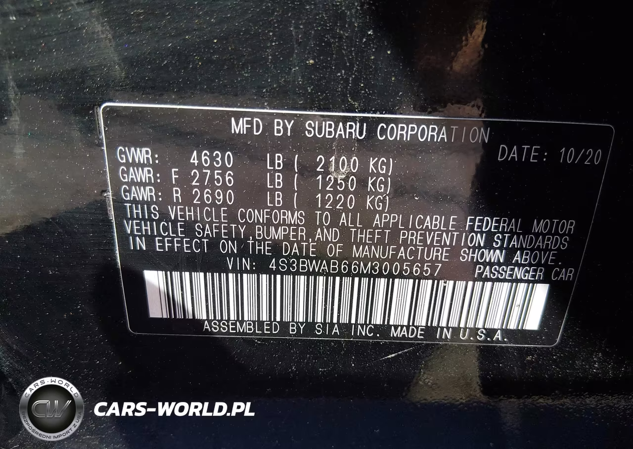 2021 Subaru Legacy VIN:4S3BWAB66M3005657 - 9