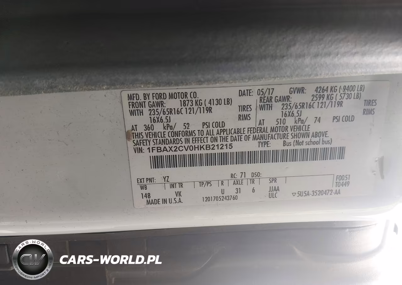 2017 Ford Transit-350 Xl VIN:1FBAX2CV0HKB21215 - 9
