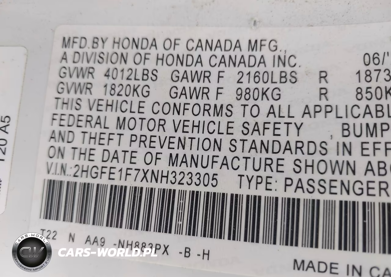 2022 Honda Civic Ex VIN:2HGFE1F7XNH323305 - 9