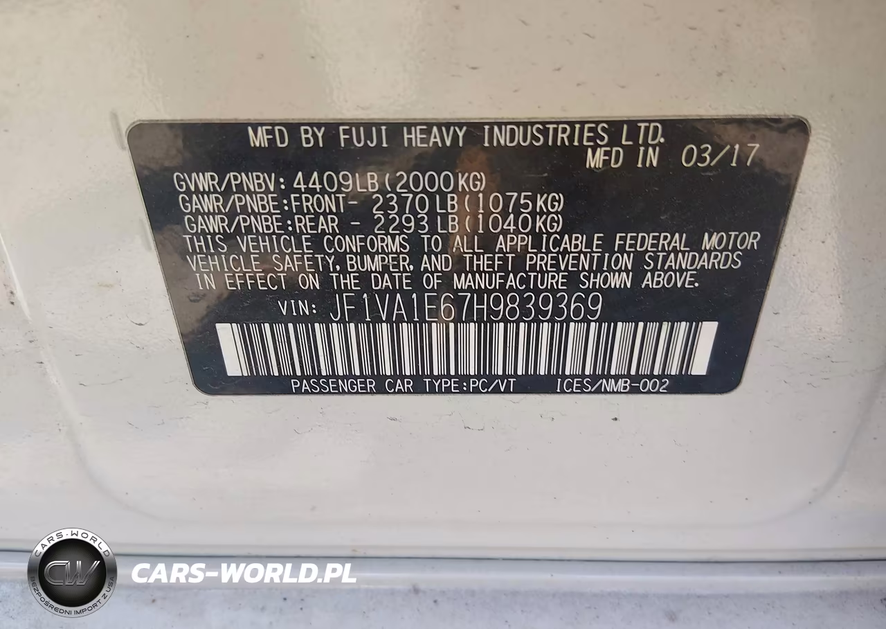 2017 Subaru Wrx Premium VIN:JF1VA1E67H9839369 - 9