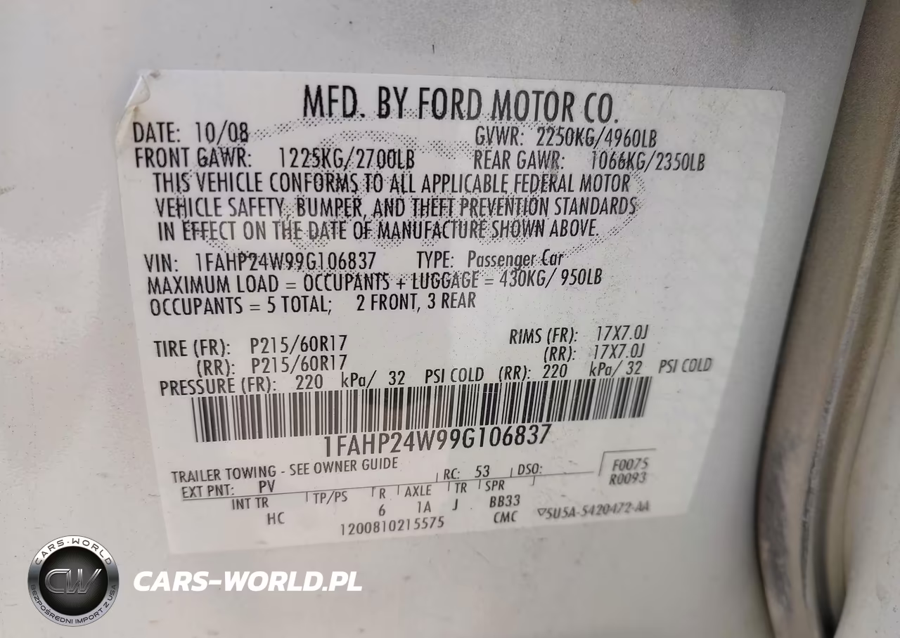 2009 Ford Taurus Sel VIN:1FAHP24W99G106837 - 9