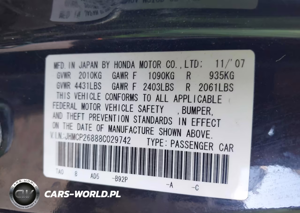 2008 Honda Accord 2.4 Ex-L VIN:JHMCP26888C029742 - 9