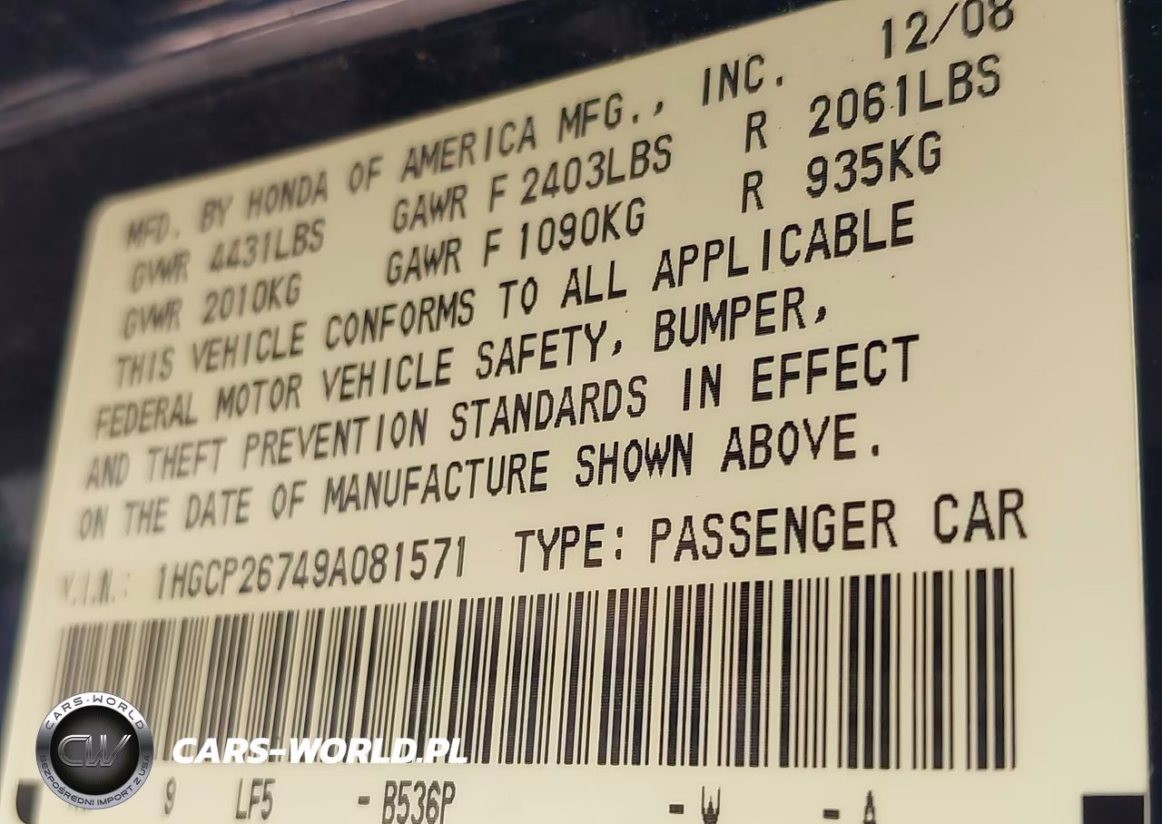 2009 Honda Accord 2.4 Ex VIN:1HGCP26749A081571 - 9