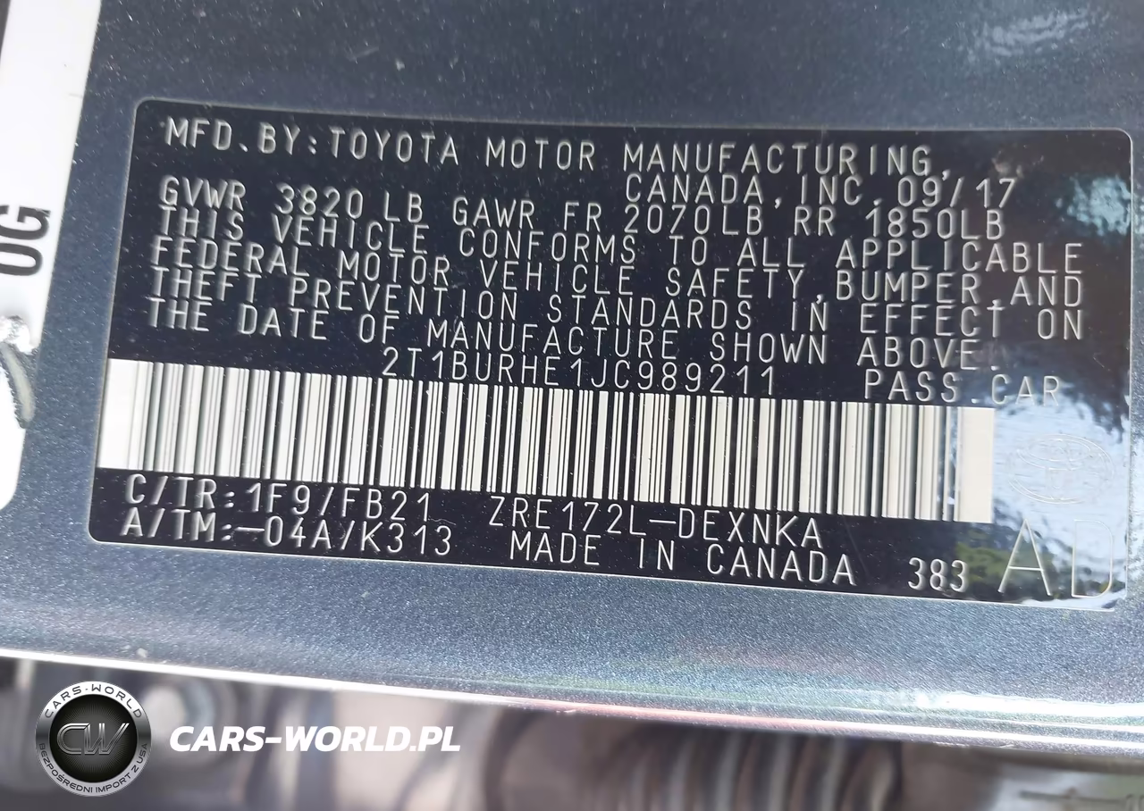 2018 Toyota Corolla Le VIN:2T1BURHE1JC989211 - 9