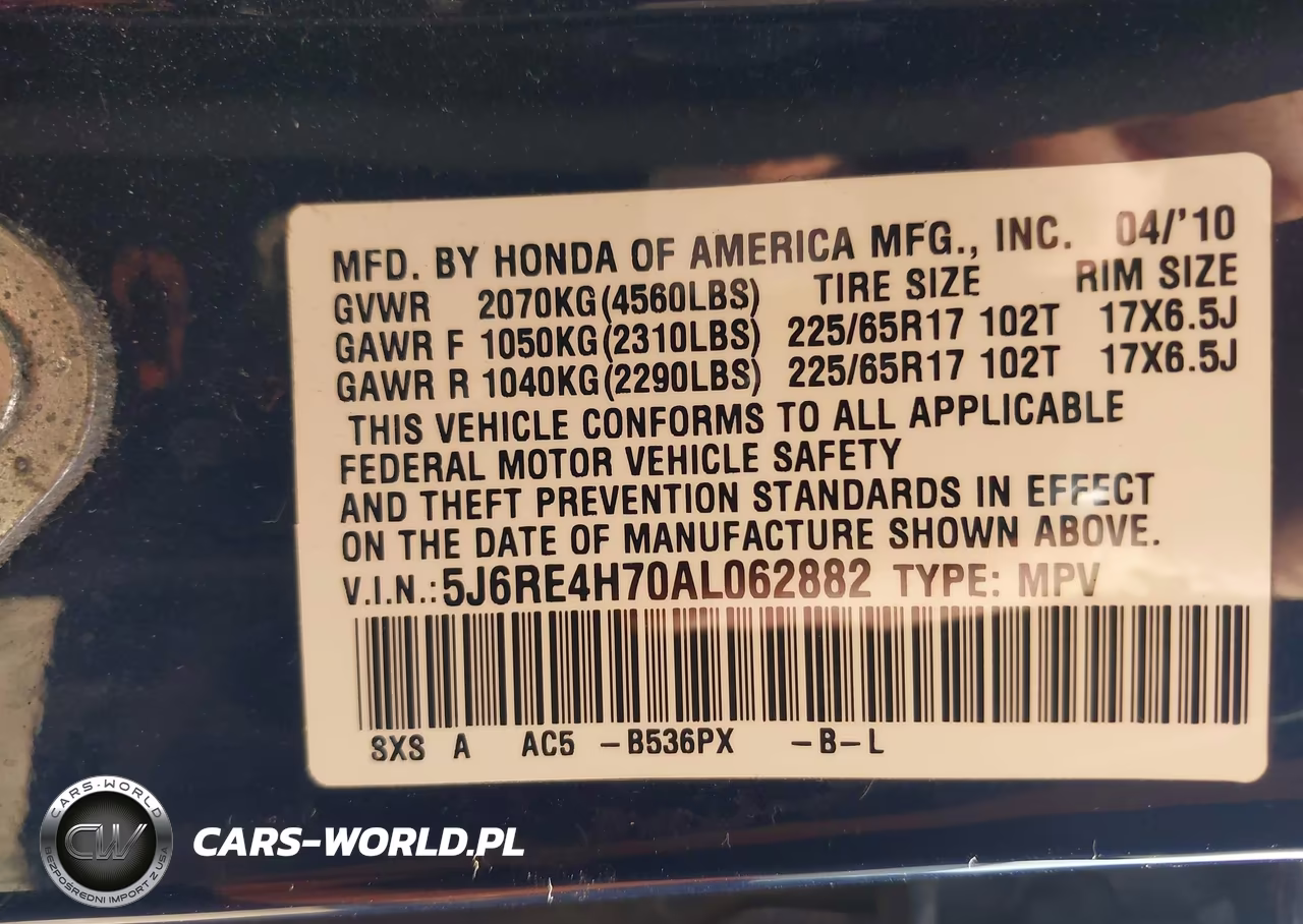 2010 Honda Cr-V Ex-L VIN:5J6RE4H70AL062882 - 9