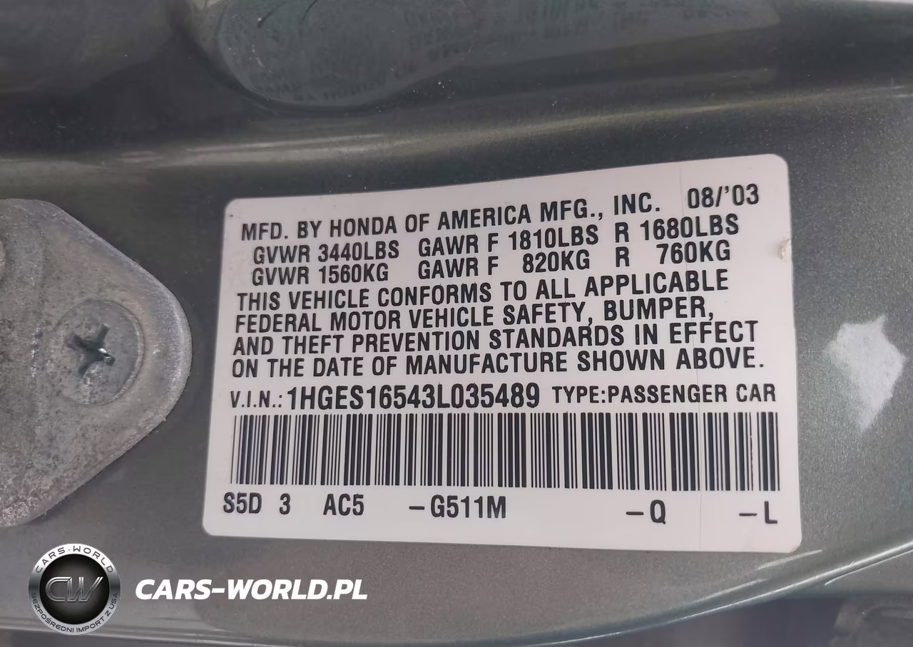 2003 Honda Civic Lx VIN:1HGES16543L035489 - 9