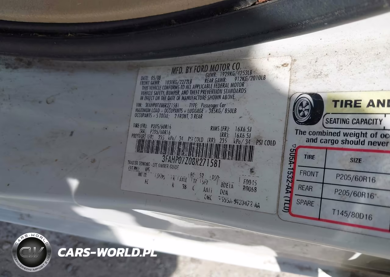 2008 Ford Fusion Se VIN:3FAHP07Z08R271581 - 9